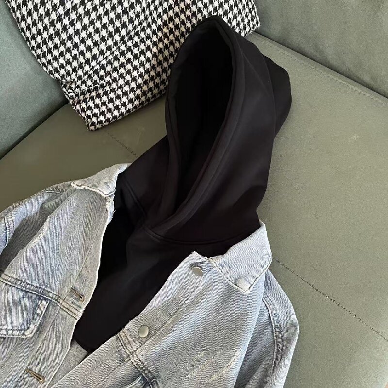 黑色港风复古宽松可拆连帽卫衣女