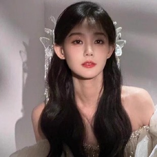 李一桐同款发夹珍珠流苏仙气婚礼发卡蝴蝶翅膀精灵头饰晚礼服发饰