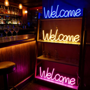 LED酒吧welcome霓虹灯网红打卡墙背景电竞房间装 饰氛围灯卧室布置