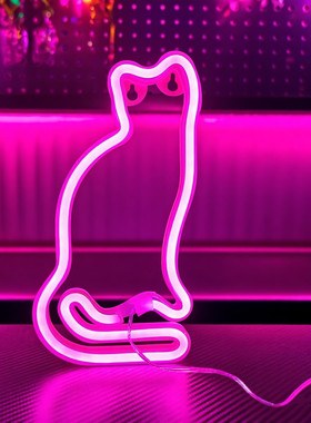 LED猫咪霓虹灯挂墙氛围灯赛博朋克电竞房间酒吧装饰少女卧室布置