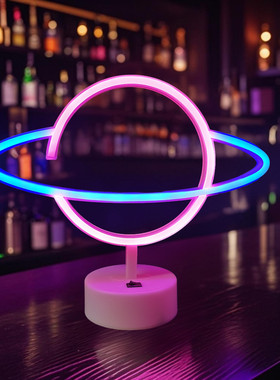 LED桌面星球霓虹灯摆件电竞房间酒吧赛博朋克氛围灯少女卧室装饰