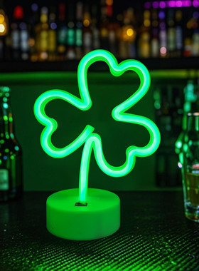 LED三叶草霓虹灯摆件桌面氛围灯酒吧生日派对装饰少女心卧室布置