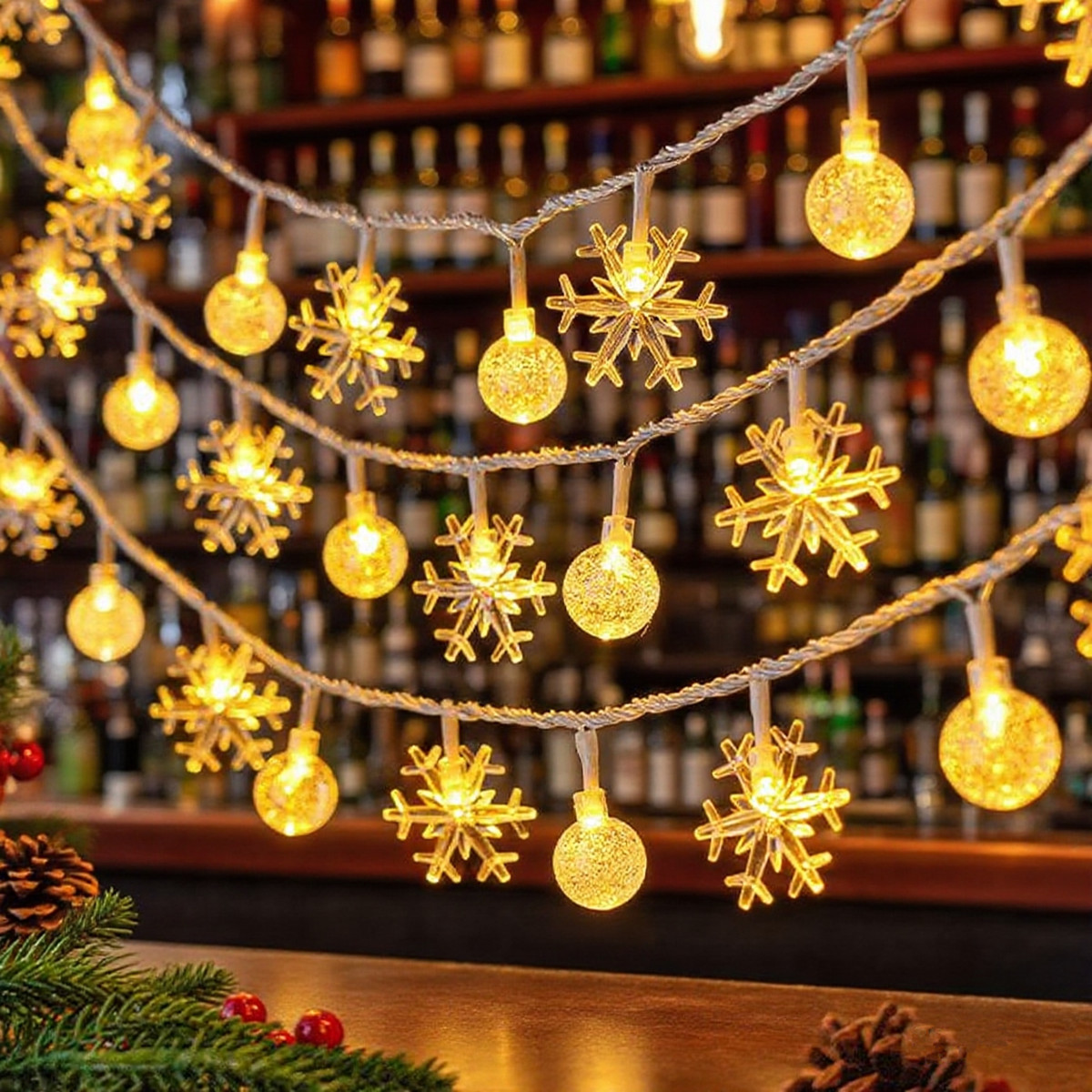 LED雪花水晶球灯串生日求婚场景装饰用品氛围灯圣诞节日卧室布置