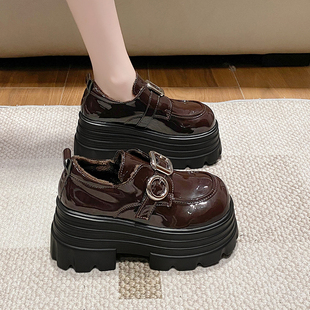小个子松糕乐福鞋 秋冬加绒英伦单鞋 女2025新款 9cm增高厚底小皮鞋