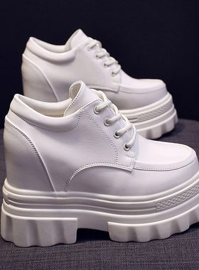 小个子内增高女鞋10cm2025新款春秋百搭松糕厚底单鞋英伦风小皮鞋
