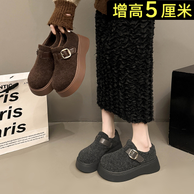 加绒棉鞋复古百搭一脚蹬乐福鞋