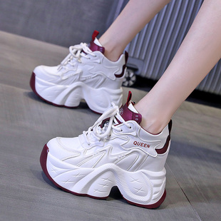 百搭真皮松糕休闲运动鞋 10cm内增高厚底老爹鞋 爆款 新款 女2024春季