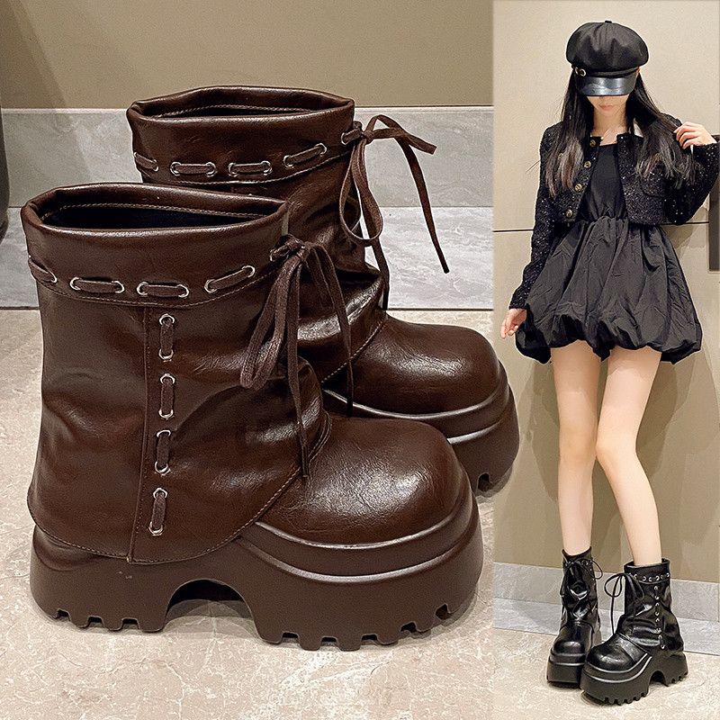 短筒裤管靴马丁靴女2025秋冬季新款爆款百搭厚底增高靴子复古短靴,女鞋,时装靴,淘宝优惠券,粉丝福利购,淘宝优惠卷