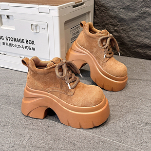 9cm厚底马丁靴女2025秋季 小个子百搭大黄靴松糕增高系带短靴 新款