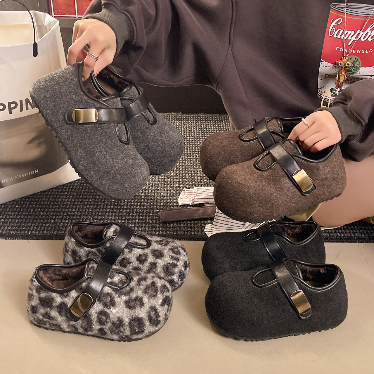 冬季外穿增高保暖毛毛棉鞋