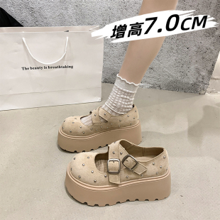 百搭全包单鞋 增高7cm厚底勃肯鞋 铆钉玛丽珍鞋 时尚 女2026春夏新款