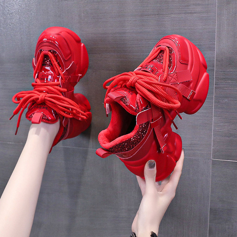 欧洲站老爹鞋2025新款女款冬季加绒厚底增高女鞋真皮红休闲运动鞋,女鞋,时尚休闲鞋,淘宝优惠券,粉丝福利购,淘宝优惠卷