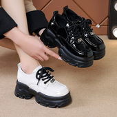 女2024新款 春季 女鞋 增高小皮鞋 小个子厚底2024英伦风松糕乐福鞋