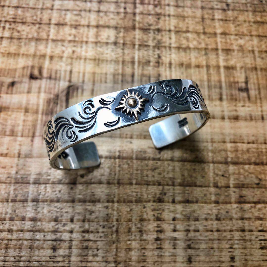 日本制正品arizona freedom手工925银饰12mm k18太阳神手镯no.46