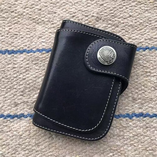 牛皮双层小扣短款钱包财布