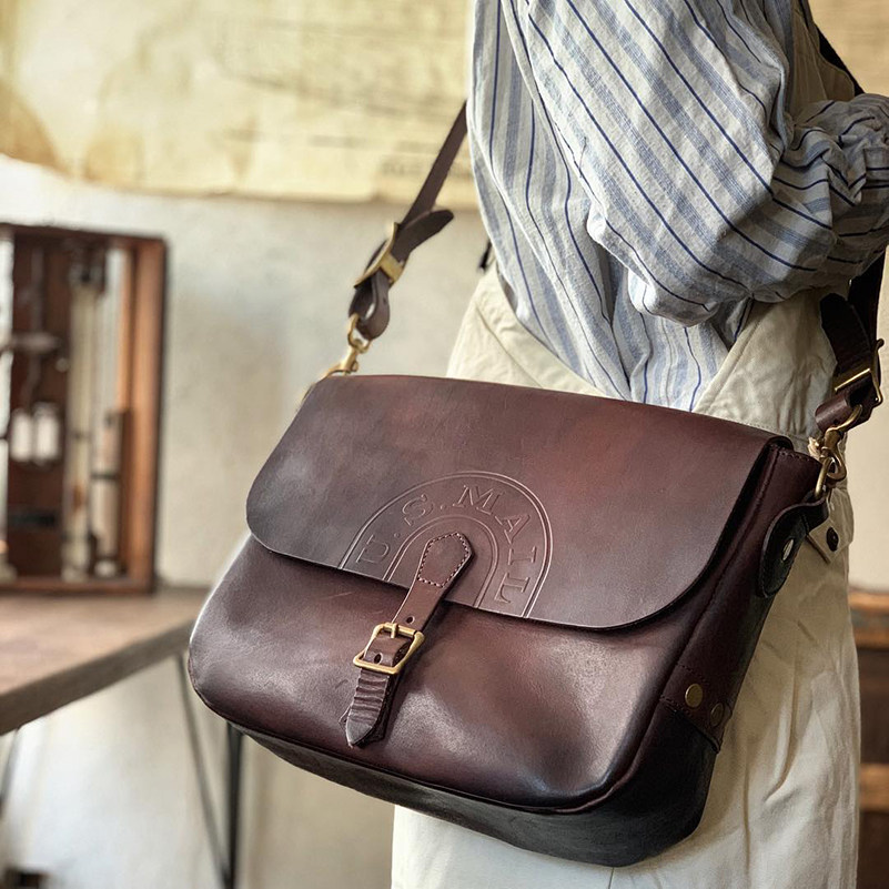 官方代理日本vasco手工复古牛皮真皮vs-247l中号单肩斜挎邮差包