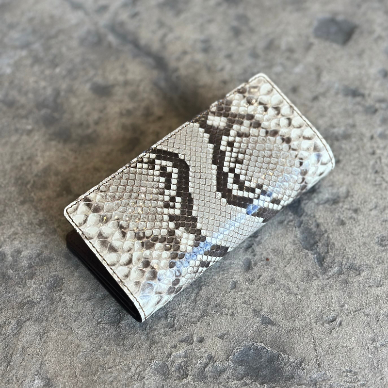 官方代理日本KC,s 天然蟒蛇皮配牛皮美式复古长款卡包钱包财布