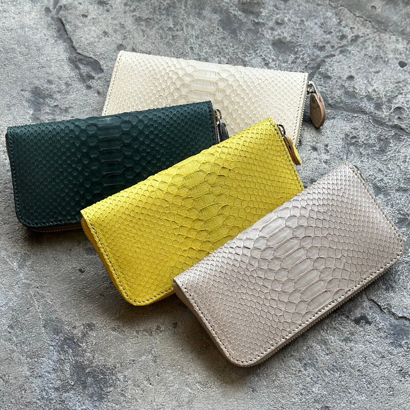 官方代理日本KC,s 天然蟒蛇皮配牛皮多卡位男女长款拉链钱包