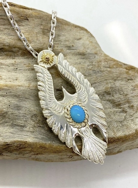 官方代理日本ARIZONA FREEDOM银饰18k金娜迦鹰银绳松石吊坠NO.72