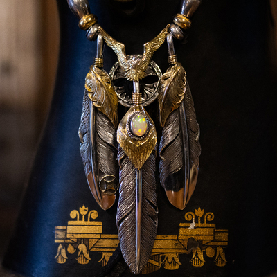 HorizonBlue情侣银欧珀羽毛吊坠