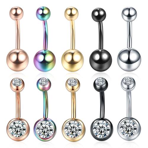 1PC 14G Rhinestone Piercing Navel Surgical Steel Belly Butto