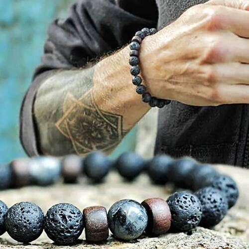 Volcanic Stone Bracelet for Men Lava Wooden 8mm Beads Bracel