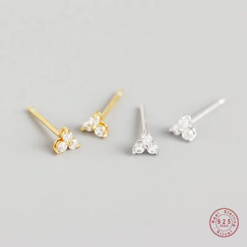 925 Sterling Silver Inlaid Crystal Geometric Clover Stud Ear