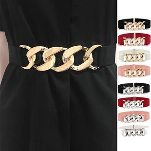 Fashion Elegant Elastic Wide Women Belt Gold Ring Buckle Dec