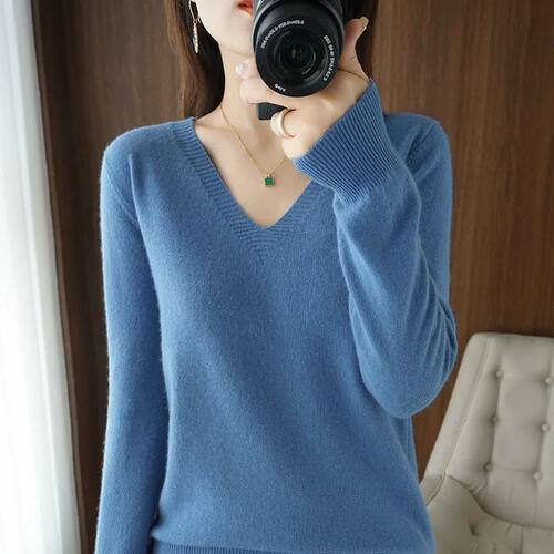 Autumn Winter New cashmere Sweater Woman V-Neck Pullover Lac