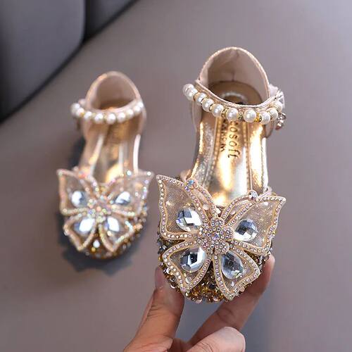 Fashion Girls Sequin Lace Bow Kids Shoes Girls Cute Pearl Pr