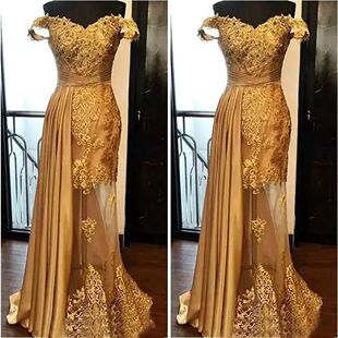 Dresses Evening Off Backless Illusion Formal Gold New Dress