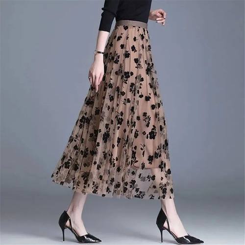 Mesh Floral Skirt Women 2023 Spring Summer Autumn Long Gauze