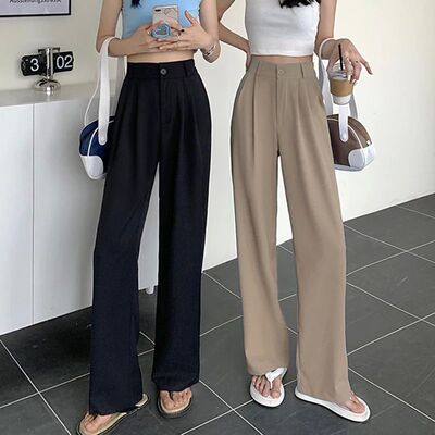 Rimocy 2023 New Straight Wide Leg Women's Pants Korean Style