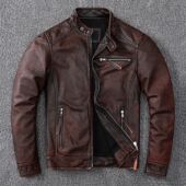 Classic Brown Vintage Short Coat Style Genuine Biker Slim