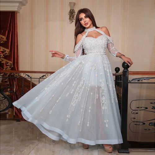 Sharon Said Luxury Dubai Light Blue Evening Dress for Women