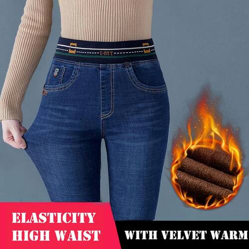 NEW Jeans for Women With High Waist Tight Blue Jeans Winter