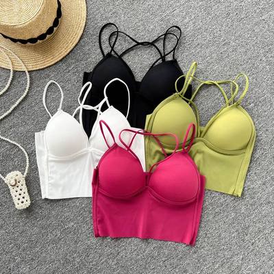 Spaghetti Strap Camis Bulit in Bras For Women Skinny Casual