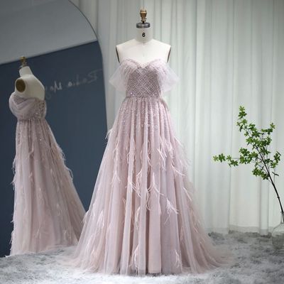Sharon Said Luxury Feather Pink Dubai Evening Dresses Elegan