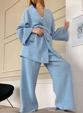 Restve Cotton Women's Nightgown 2 Pieces Set Drop Sleeves Ro