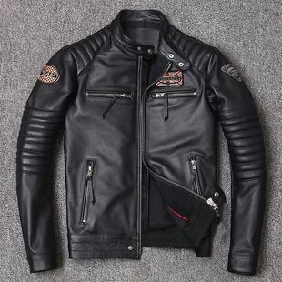 Jacket Leather for Men Biker Motorcycle Style Genuine