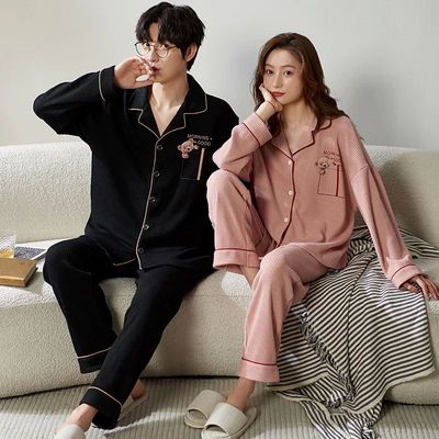Couple Pajamas Men and Women Cotton Sleepwear Turn-down Coll
