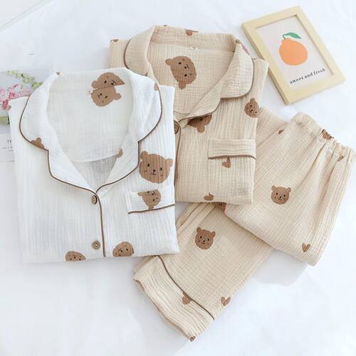 Spring Summer Autumn Couple Pure Cotton Cute Pajamas Set Sle