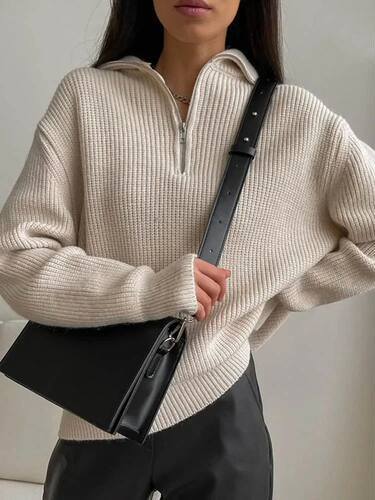 Women's Turtleneck Zippers Fashion Women Sweaters Solid Gree
