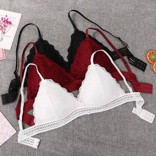 Sexy Deep V Lace Bra Crop Top Triangle Cup Seamless Fitness