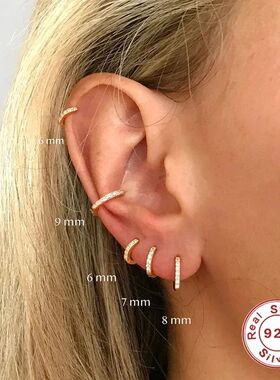 Aide 925 Sterling Silver Clear Zircon Circle Round Stud Earr