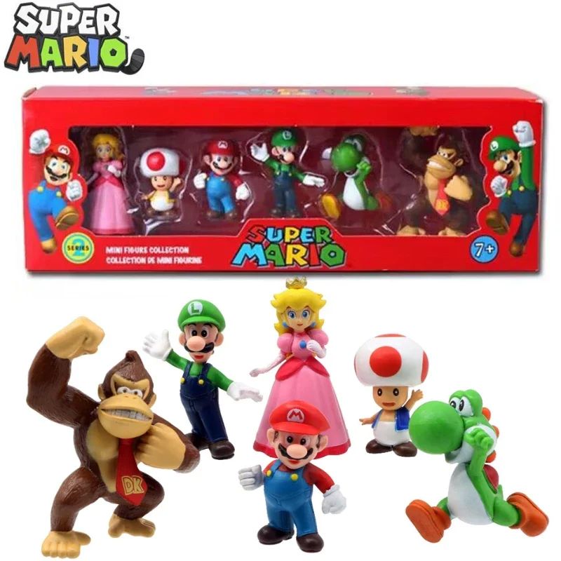 6Pcs/lot 3-7cm Super Mario Bros PVC Anime Figure Dolls Model