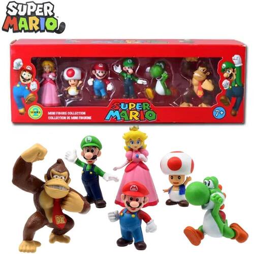 6Pcs/lot 3-7cm Super Mario Bros PVC Anime Figure Dolls Model