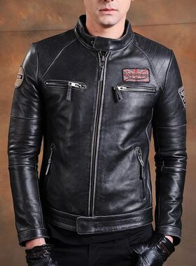 Fashion Biker Jackets Vintage Men's Genuine Leather Jacket S