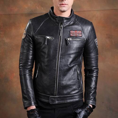Fashion Biker Jackets Vintage Men's Genuine Leather Jacket S