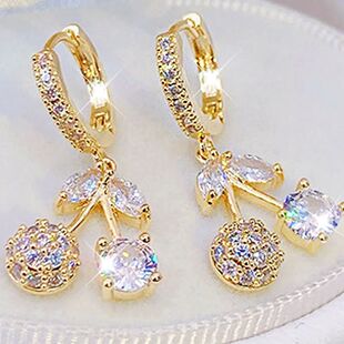 Korea Exquisite Cute Cherry Design Plating 14K Real Gold Ear